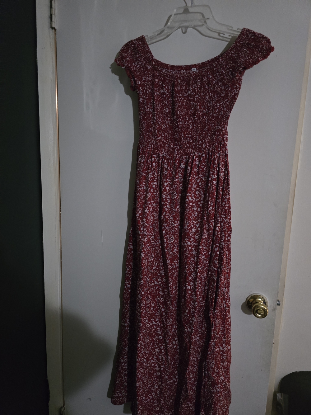 Source Unknown Burgundy Floral Off-Shoulder Maxi Dress